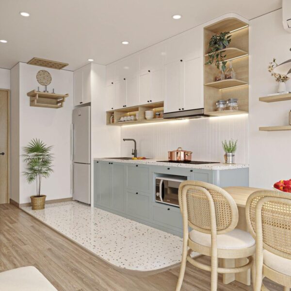 Căn hộ Japandi - trắng xanh
