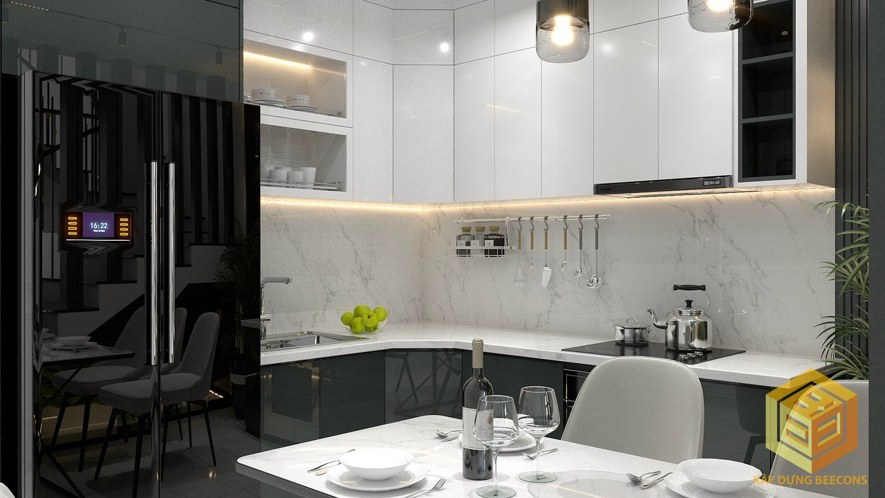 Tủ bếp thiết kế kịch trần gia tăng không gian lưu trữ